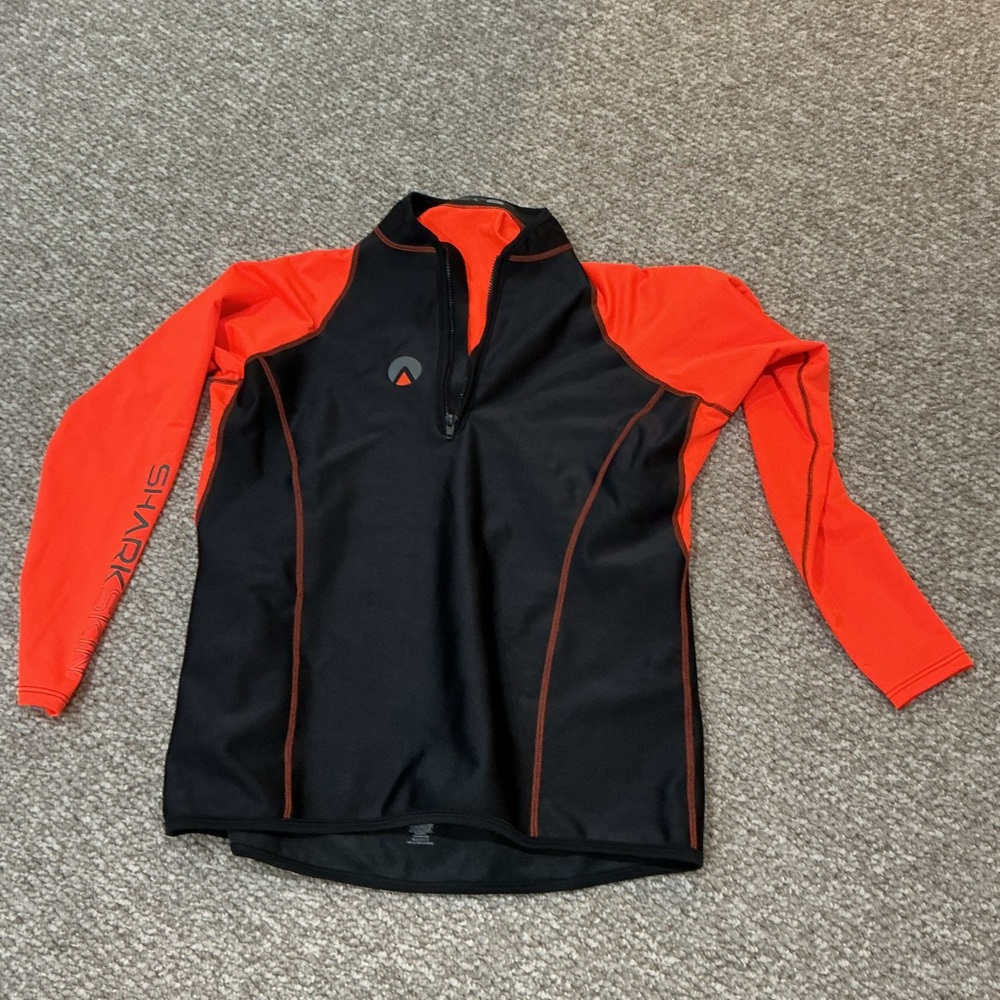 Men's Black and Orange Swim Shirt